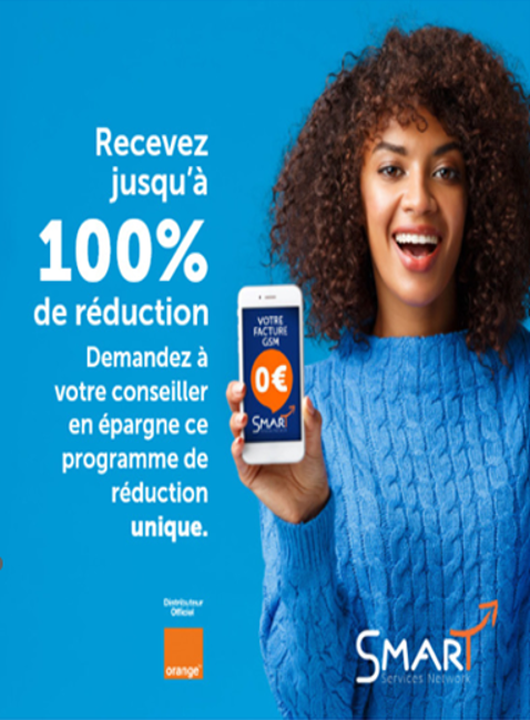 Cliente présentant la possibilité d'obtenir jusqu'à 100 % de réduction sur la partie mobile de sa facture